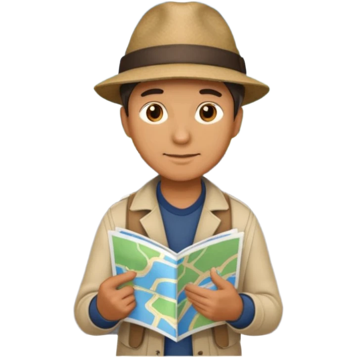 A man stands on a road with a map. There are 3 paths ahead. emoji