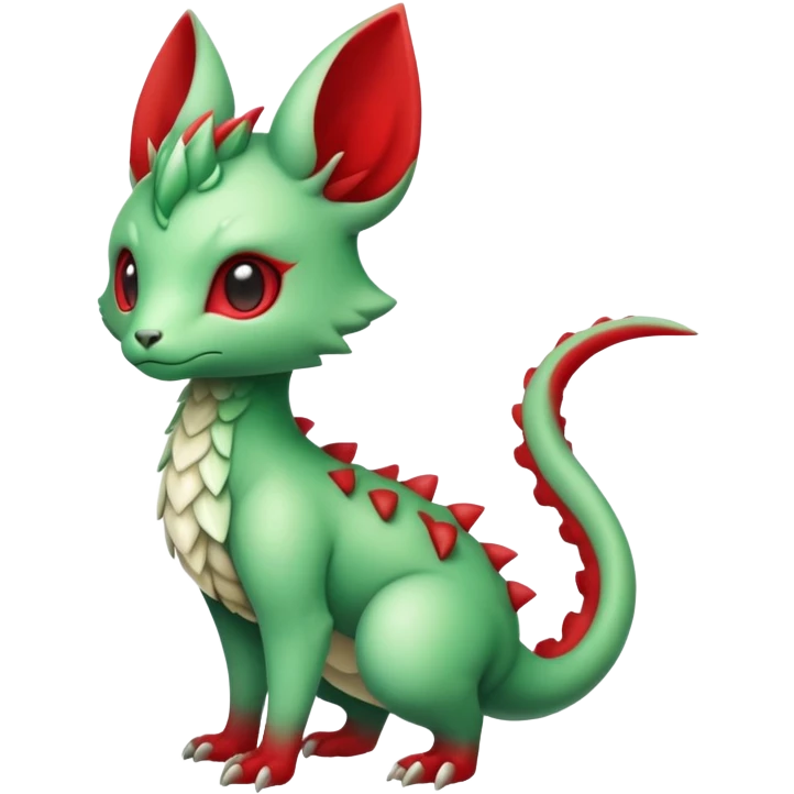 Kawaii Cute Edgy Green Red ethereal Fionbri-Vernid-Trico-animal-creature full body emoji