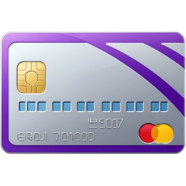 Shiny silver credit card with a purple stripe emoji