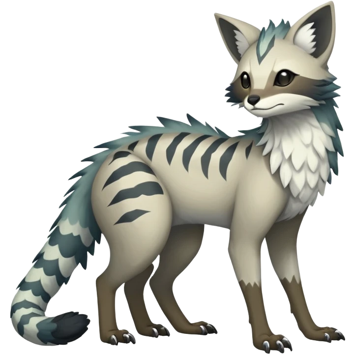 Rare realistic exotic epic pretty dull-colored gloomy greyish neutral-colored beautiful handsome gorgeous aesthetic Vernid-Trico-species-Fakemon-creature by LiLaiRa, 4 legs, 1 tail, random markings, (full body) emoji