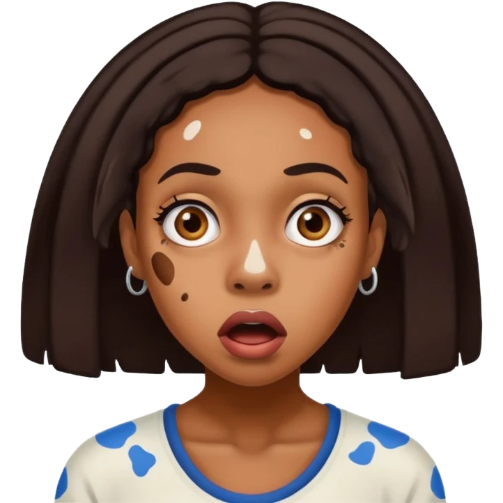 Emoji of a very shocked black female with vitiligo (alot of vitiligo patches) emoji