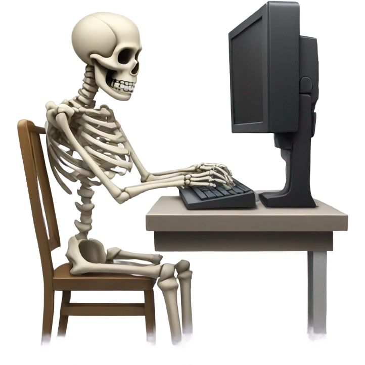 Skeleton typing on computer emoji