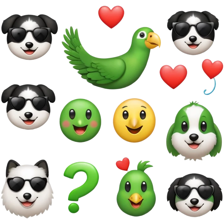 привет! ты можешь сделать набор эмодзи для телеграма? Я - психолог. Мне нужен алфавит (кириллица) и цифры. Базовые цвета - белый, салатовый, розовый, голубой. Буквы - округлые, рукописные. Цифры - рукописные, обведенные в кружочек (как будто ручкой). И еще мне нужны: 1) эмодзи с попугаем (у меня пиррура) и 2) эмодзи с собакой (у меня бордер-колли). и еще - 😃🥹😍🥰🤩😎🥺😳😡😱🫂🤗🔥➡️⬅️⬆️⬇️👍🏻🫶🏻👎🏻💪🏻👈🏻👉🏻🐶🦜🎧🌅🏞🏙🌇☎️📹⏰💡💸💊🎉💌🩷❤️💙💚💛📖📚✏️❤️‍🩹☑️🔘📎〰️ emoji