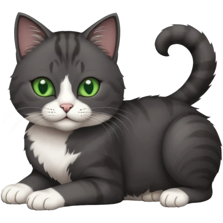 beautiful female solid dark grey cat with green eyes, white toes/paws and white patch on her chest rolling over emoji