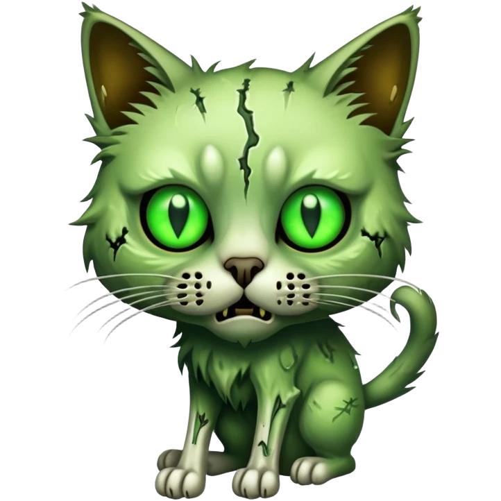 zombie cat with decaying fur, glowing eyes, and exposed bones emoji