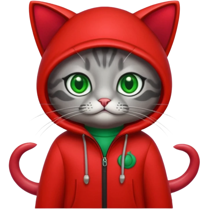 Grey cat with green eyes, wearing squid game outfit emoji