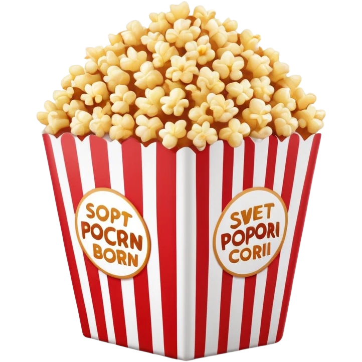 minimalist sweet popcorn emoji style, red and white popcorn box, caramel popcorn emoji