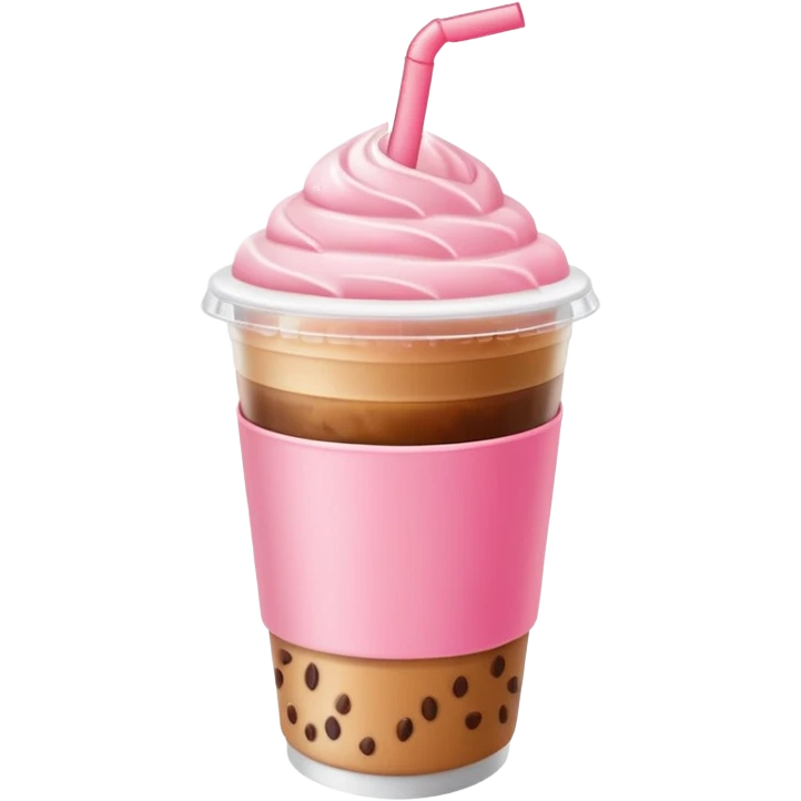 Iced coffee with strawberry cold foam. The coffee is in a plastic cup with a flat lid  emoji