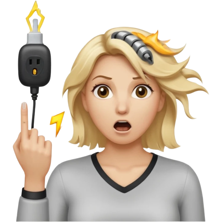 Blonde woman sticking her finger into a plug socket and getting an electric shock  emoji