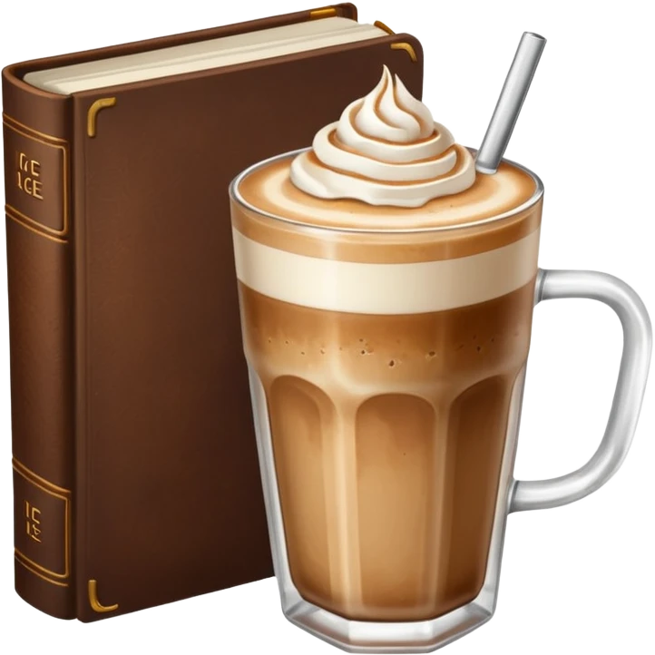 Ice latte and beautiful brown book emoji