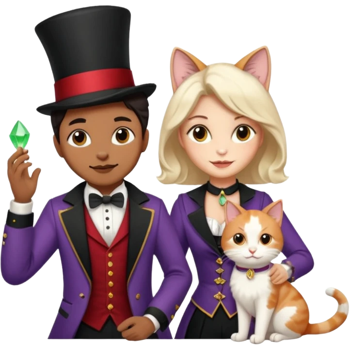 magician couple and their pet cat emoji