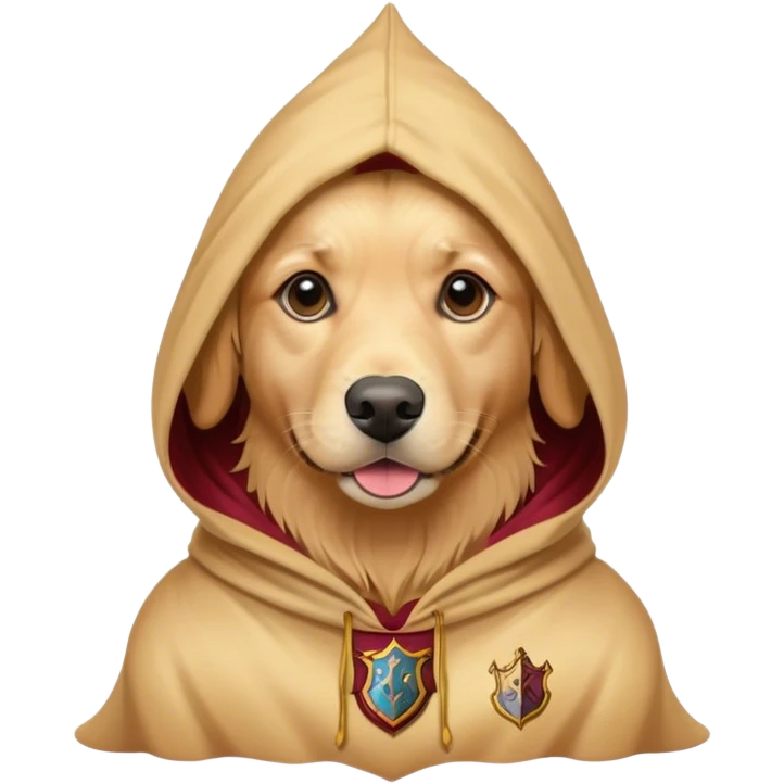 Generate a golden retriever in a Harry Potter hood emoji