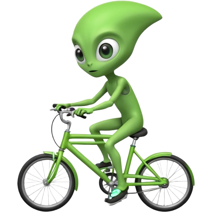 alien riding a bicycle, cute extraterrestrial character, casual cycling pose, big curious eyes, futuristic yet playful vibe, 3D cartoon, mobile game icon style, clean background, no text, no watermark
 emoji