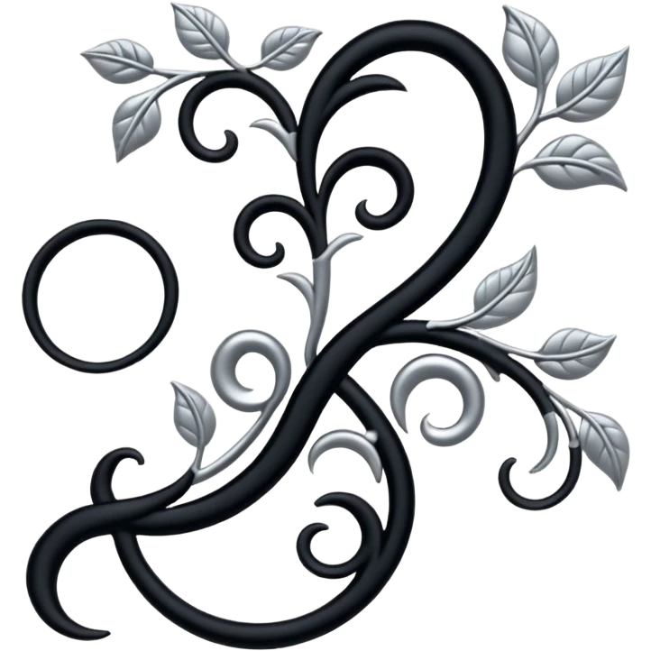 Black and silver filigree vine design, 3D, extremely detailed design emoji