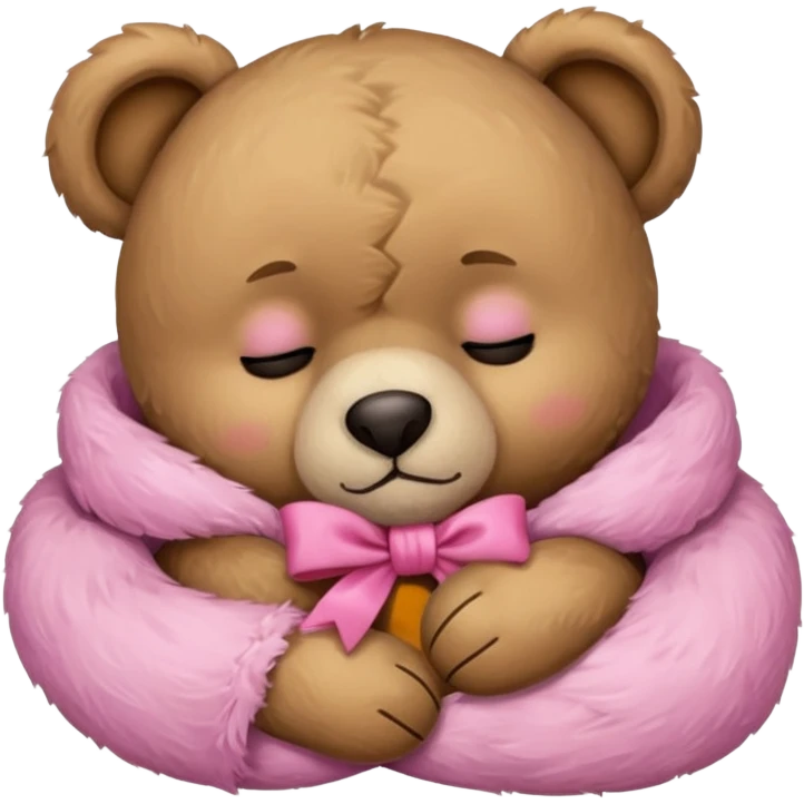 Sad Sleeping teddy bear wearing pink bow emoji