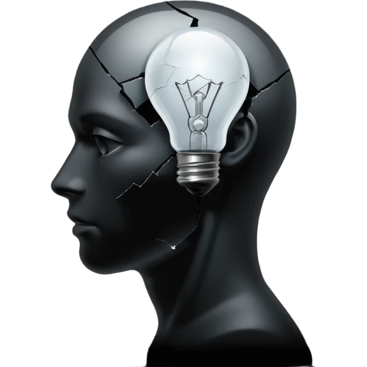 silhouette of a head with a broken light bulb inside emoji