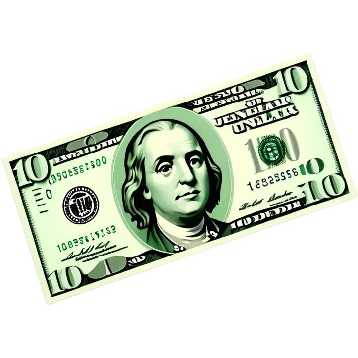 3D realistic US 100 dollar bill sticker, slight perspective, centered, clean cutout, transparent background, no text, no watermark emoji