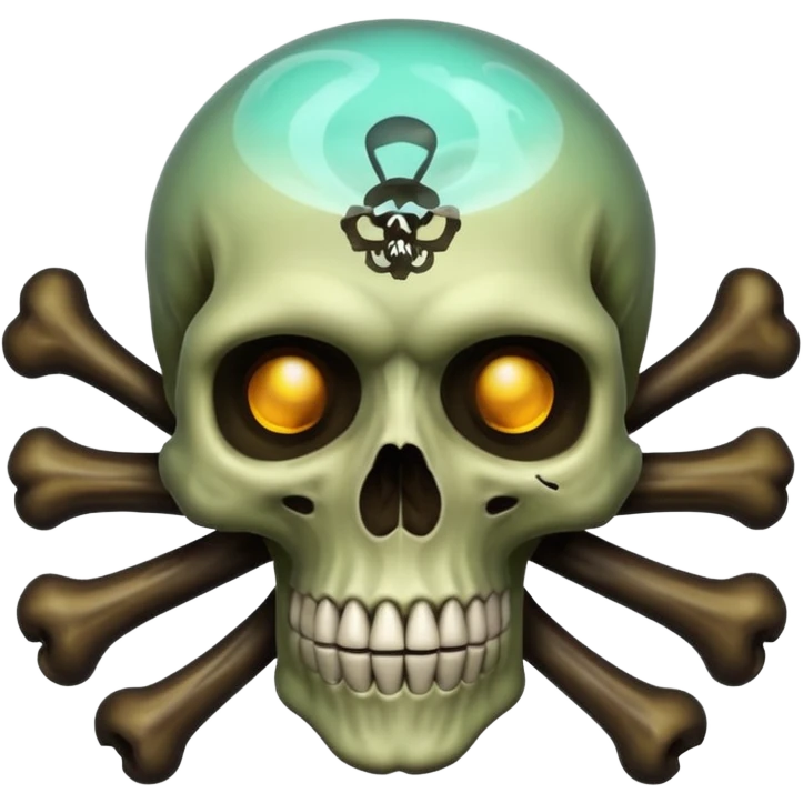 a poisonous cloud of gas, dark swamp color, with an image of a skull and two crossed bones behind the skull emoji