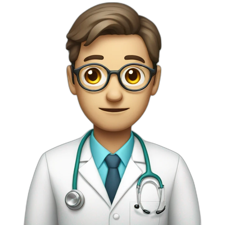 Doctor with round spectacles with large brain in his hand emoji