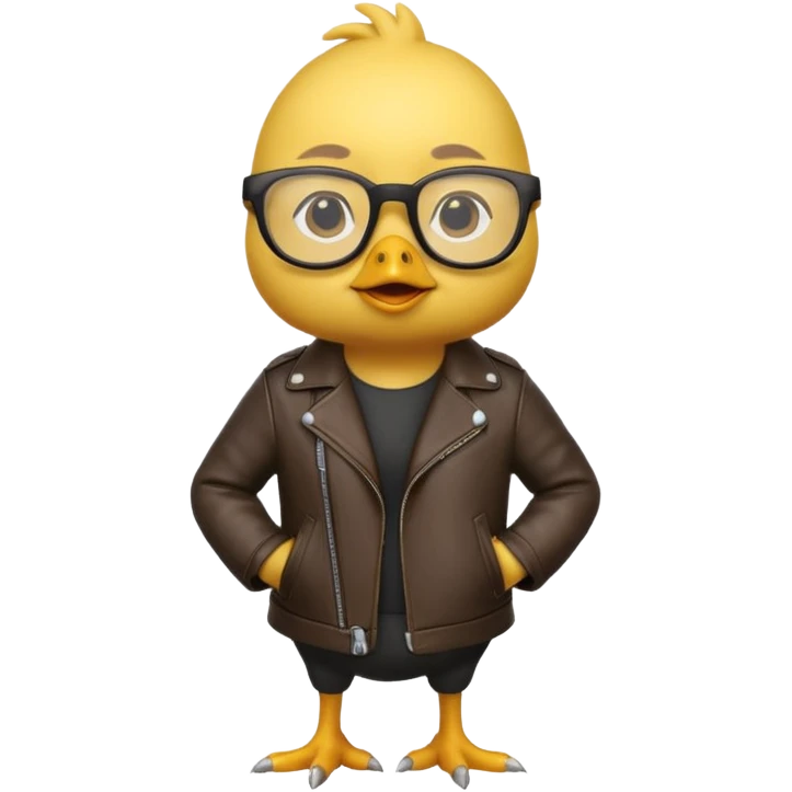 chick animal with glasses, wearing leather jacket emoji