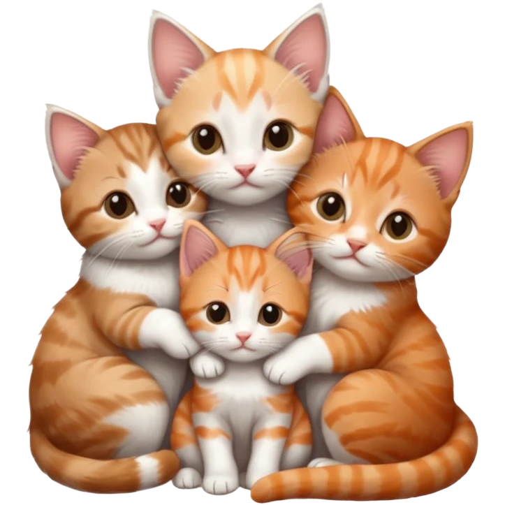 3 tiny kittens cuddling together all different colours, the first one is grey and white, the second is ginger and white and the third is brown tabby and white emoji