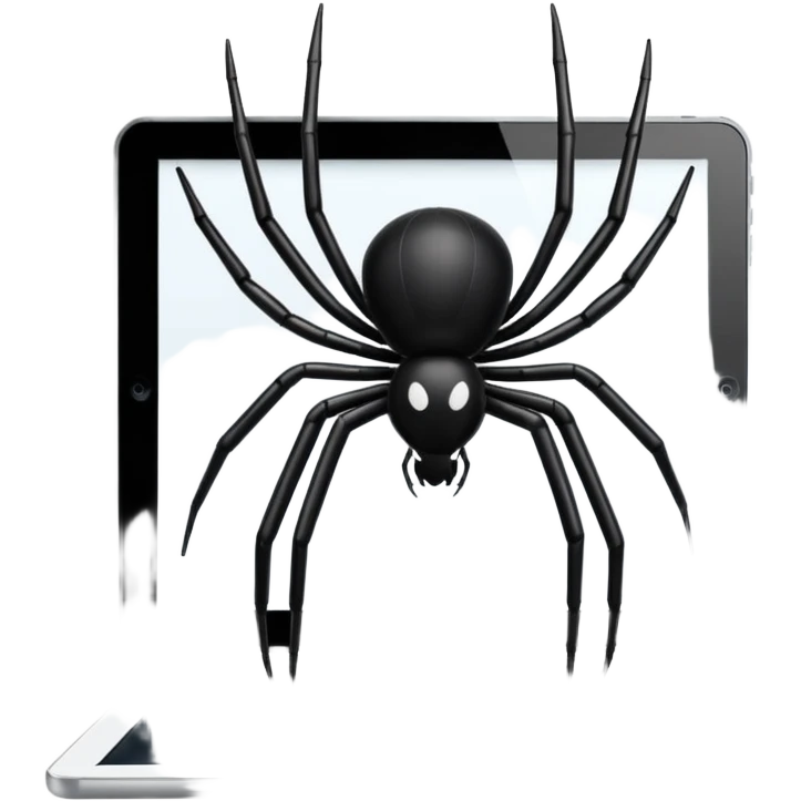 spider sitting on an iPad with code on the screen emoji