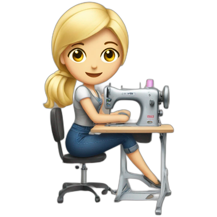 blonde girl work in sewing machine emoji