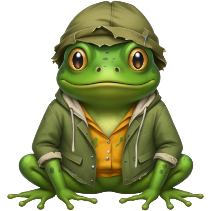 homeless frog with torn dirty clothes

 emoji