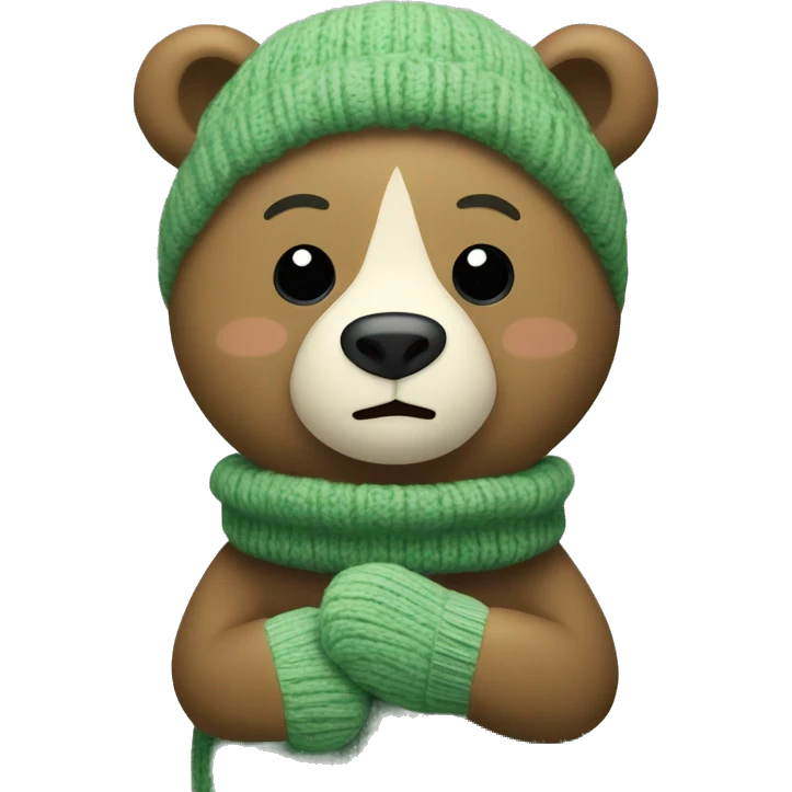 Bear with knitted Sage green mittens emoji
