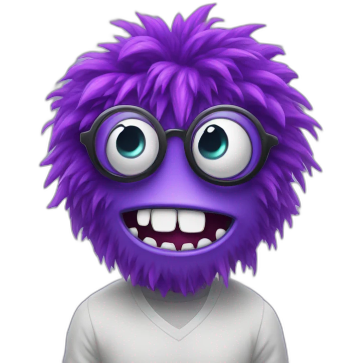 violet nerdy monster with a question emoji