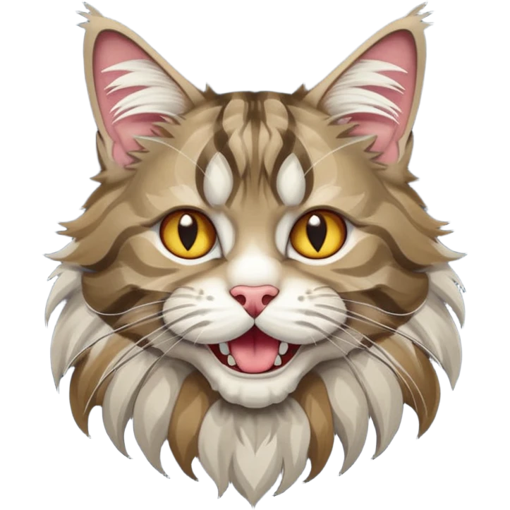 Realizza un gatto di razza maine coon con denti affilatissimi e cattivissimo emoji