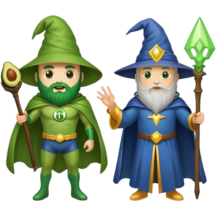 Avocado superhero + Wizard casting spells emoji