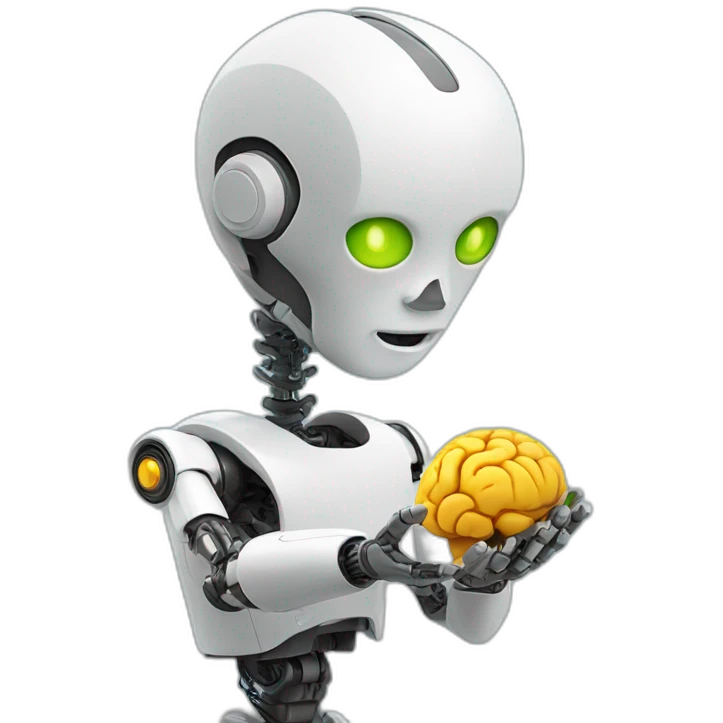 robot holds brain in hand emoji