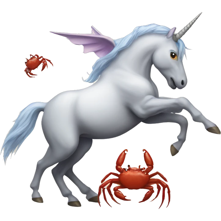 Unicorn fighting two crabs emoji