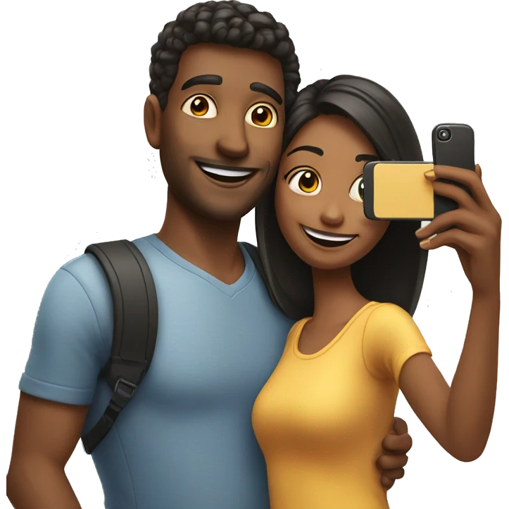 smiling couple taking selfie emoji