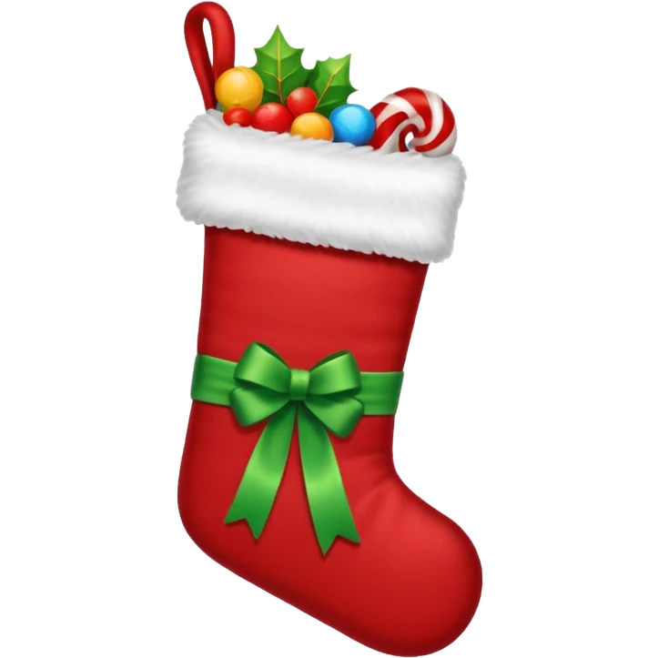 A cozy Christmas stocking full of gifts and candy emoji