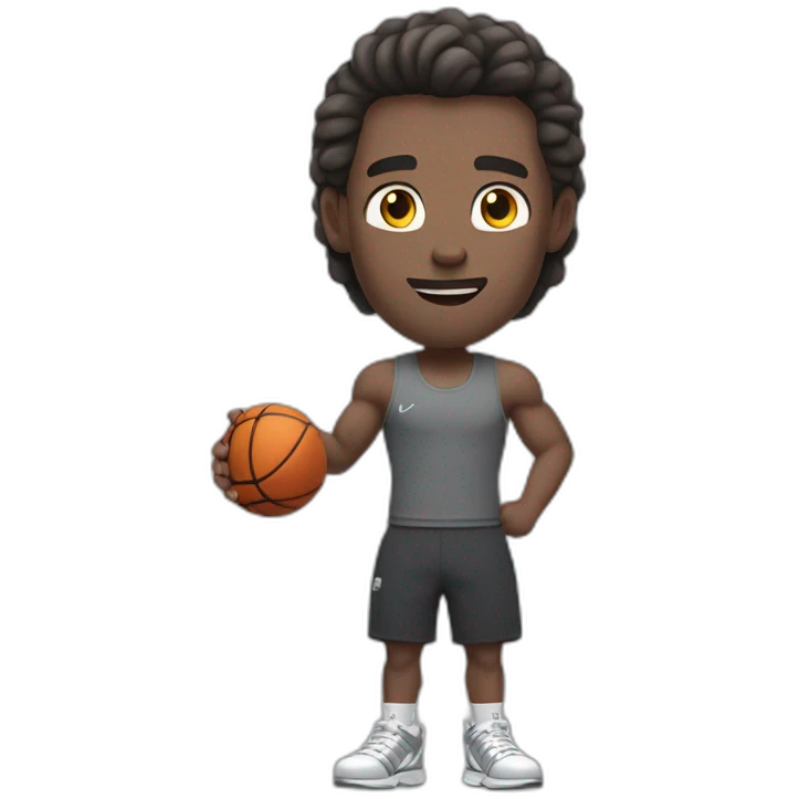 Close up Actively gesturing  with hands Pale skinned Fit Man With the biceps and brown hair in dark gray Sleeveless Mike, black oversize sports shorts, watch and white Sneakers emoji
