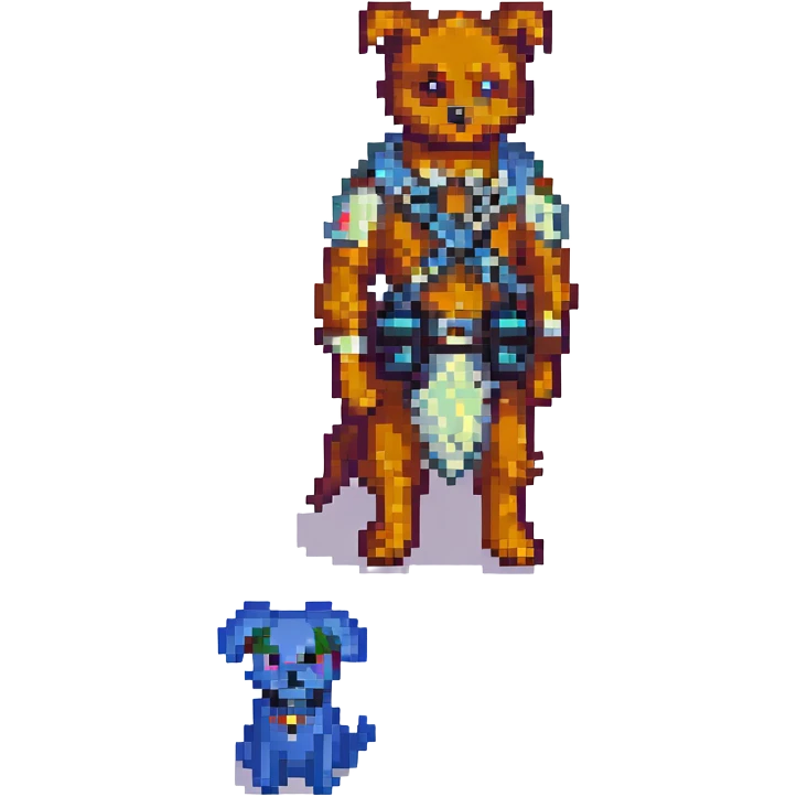Dogman with a sidekick, pixel art style emoji