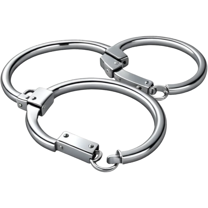 A pair of elegant handcuffs emoji made of silver chrome, smooth rounded design, glossy metallic reflections, luxury fetish aesthetic, minimal iOS emoji style, centered, clean white background emoji