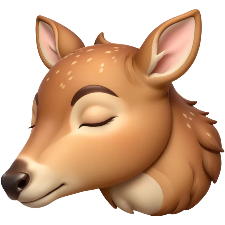 Meme-Worthy Cute Sleeping Deer Portrait Emoji, Head resting peacefully with a contented smile, showcasing a delicate, slender build and a luxuriously soft coat, eyes shut in a serene, restful nap, Simplified yet hilariously adorable features, highly detailed, glowing with a soft, drowsy light, high shine, relaxed and utterly lovable, stylized with an air of playful laziness, bright and heartwarming, soft glowing outline, capturing the essence of a comically sleepy deer, so meme-worthy it feels like it could instantly become the next viral sensation of adorable woodland slumber! emoji