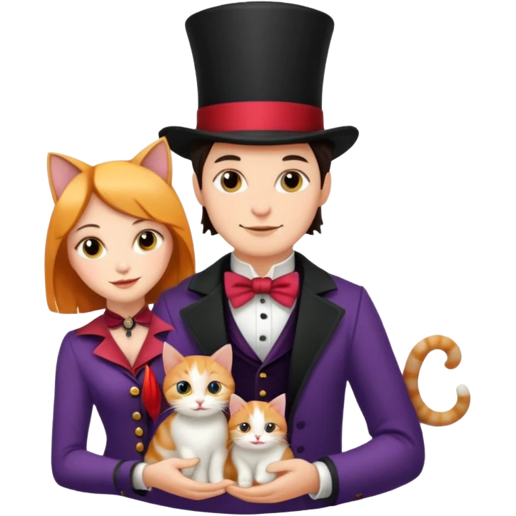 magician couple and their pet cat emoji