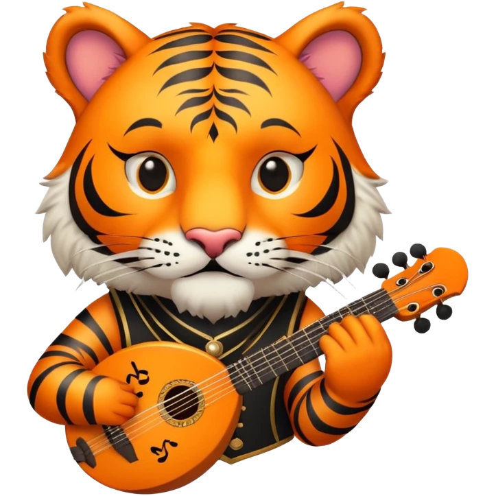 bard tiger face with lute and musical notes for Twitch emote emoji