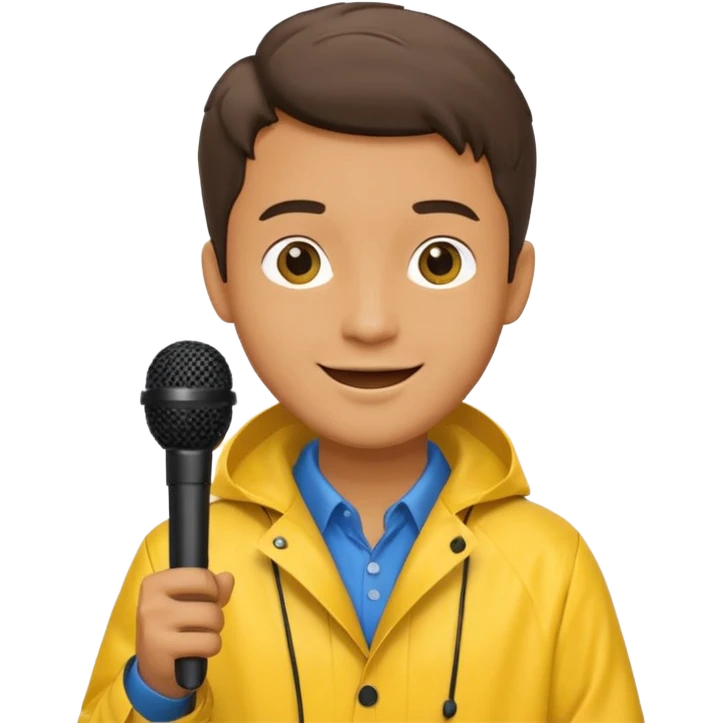 man with rain coat and microphone emoji