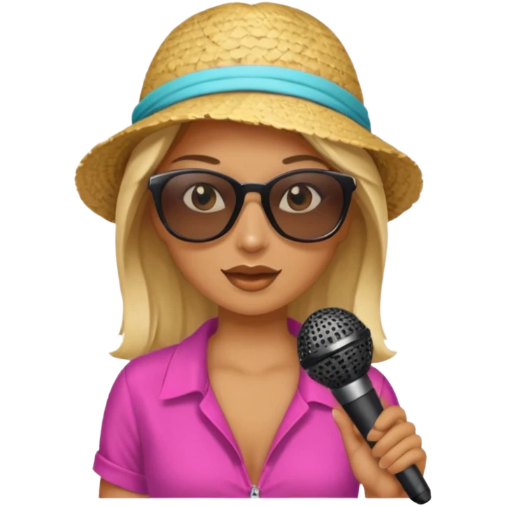 woman with summer clothes and sun glasses holding microphone emoji