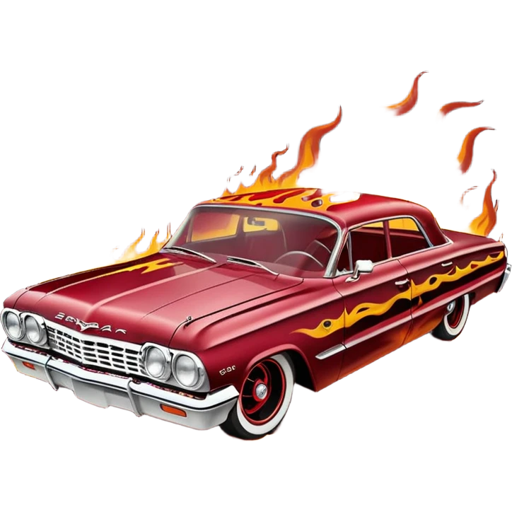 Satan’s streamlined Hot rod custom 1964 impala low rider four door carbon fiber hood body driving through hell  emoji