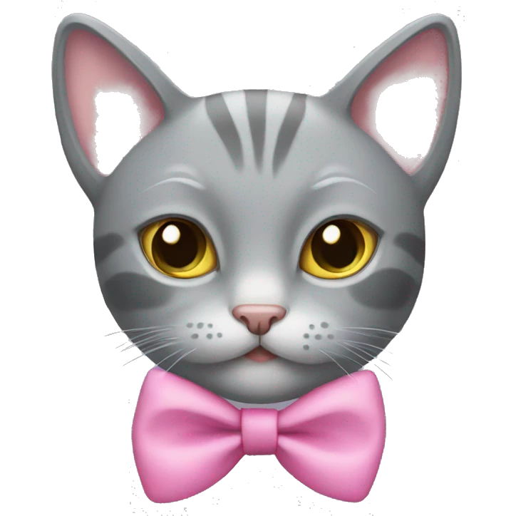 grey cat with a pink bow emoji