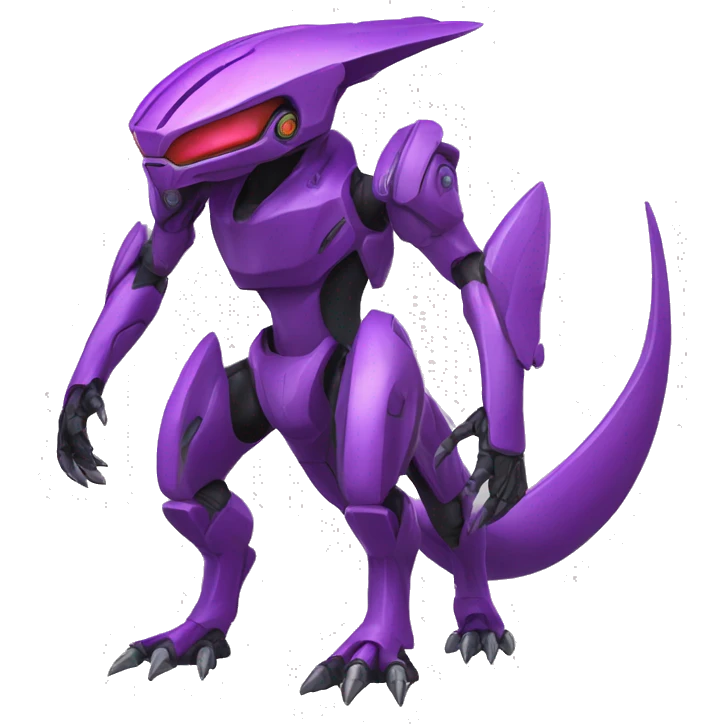 a Genesect-Raptor-Fakémon—hybrid with a futuristic visor-helmet full body emoji