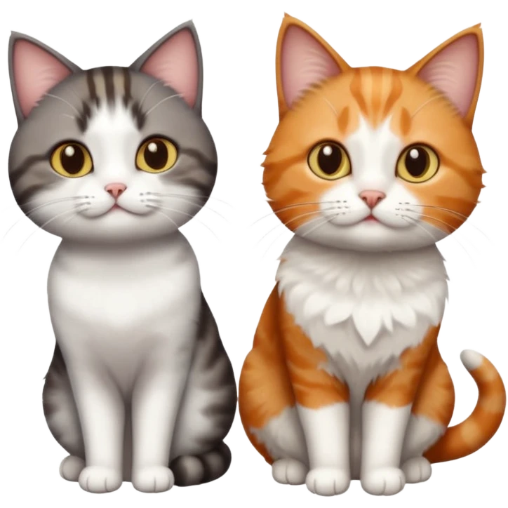 3 different coloured short haired cats including; a dark brown tabby and white cat, and a dark grey and white and a ginger and white emoji