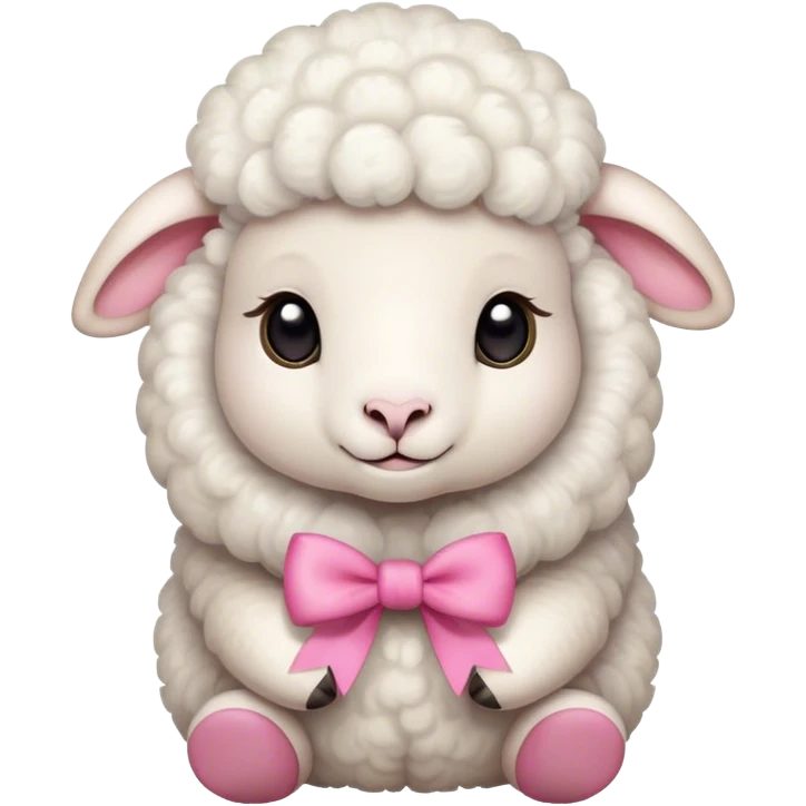 Cute white sheep with a pink bow sitting down emoji