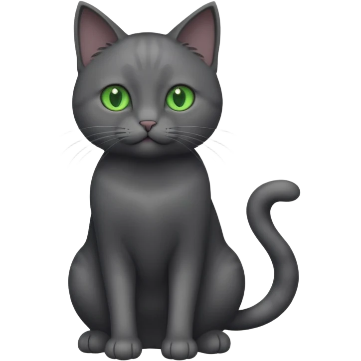 full body gorgeous solid dark grey cat with green eyes, white paws playing emoji